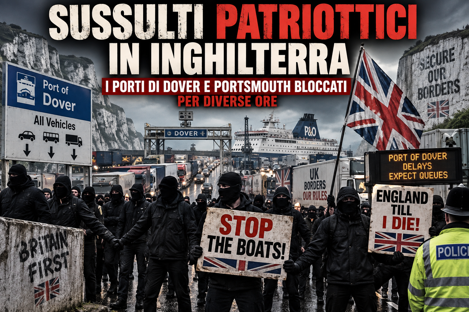 SUSSULTI PATRIOTTICI IN INGHILTERRA: I PORTI DI DOVER E PORTSMOUTH BLOCCATI PER DIVERSE ORE